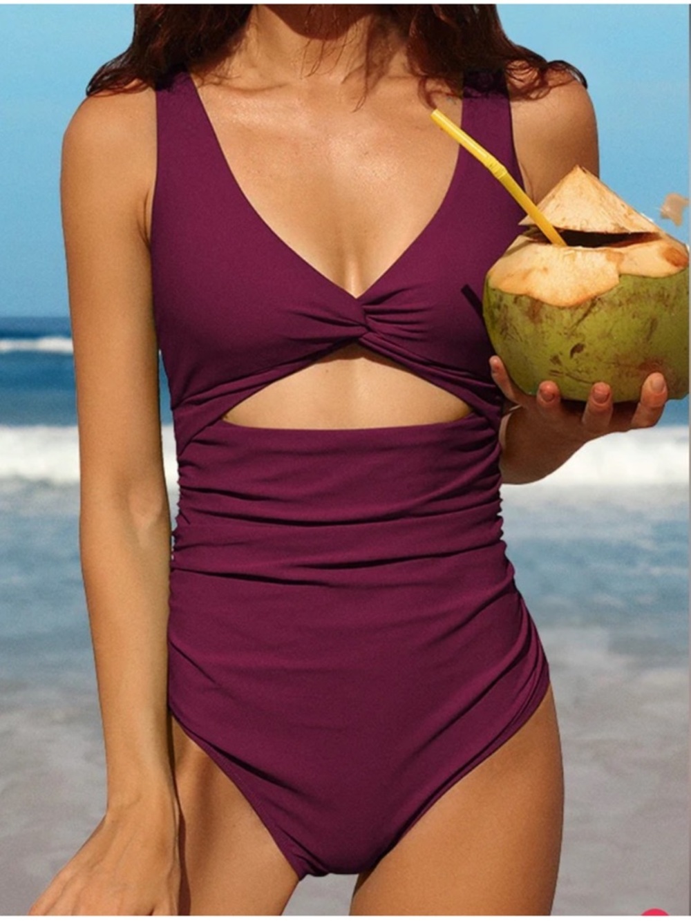Women's Twist Front Cutout One-Piece Swimsuit - burgundy/Plum